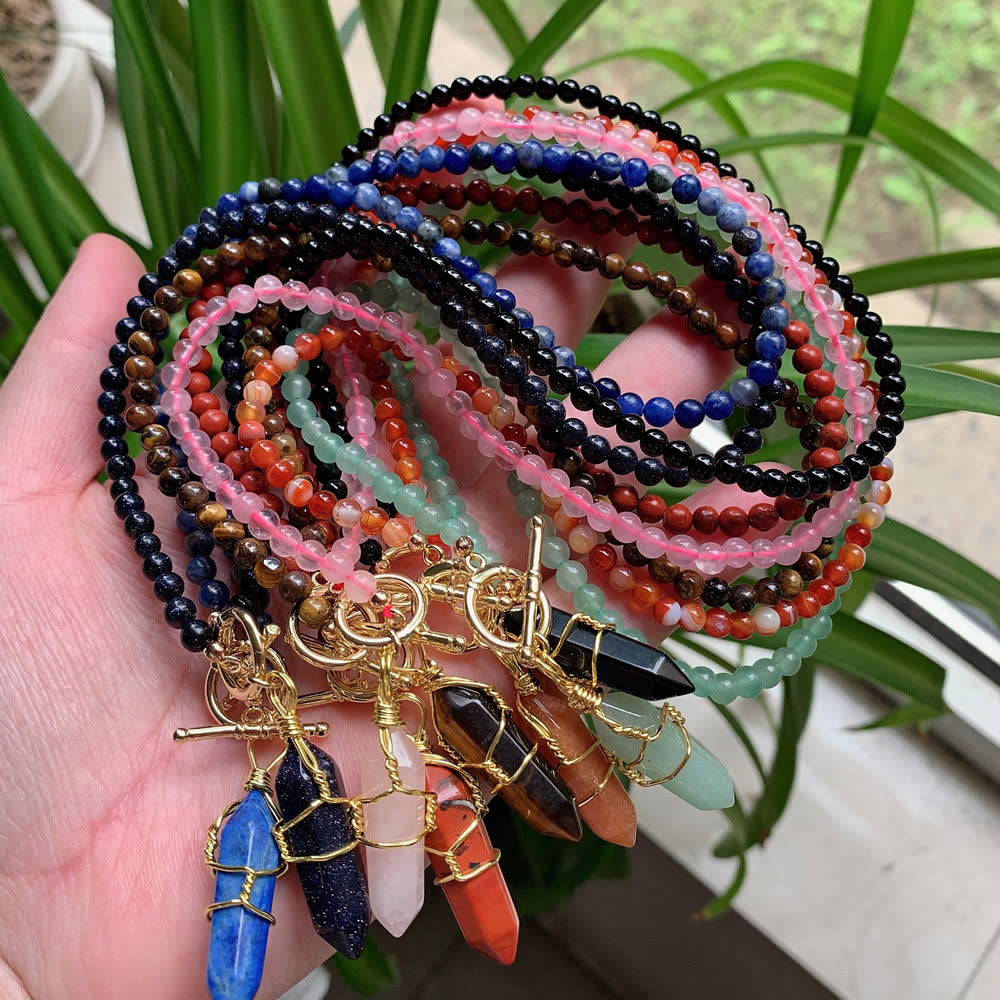 Collier de perles en pierre naturelle avec pendentif colonne hexagonale Olivenorma