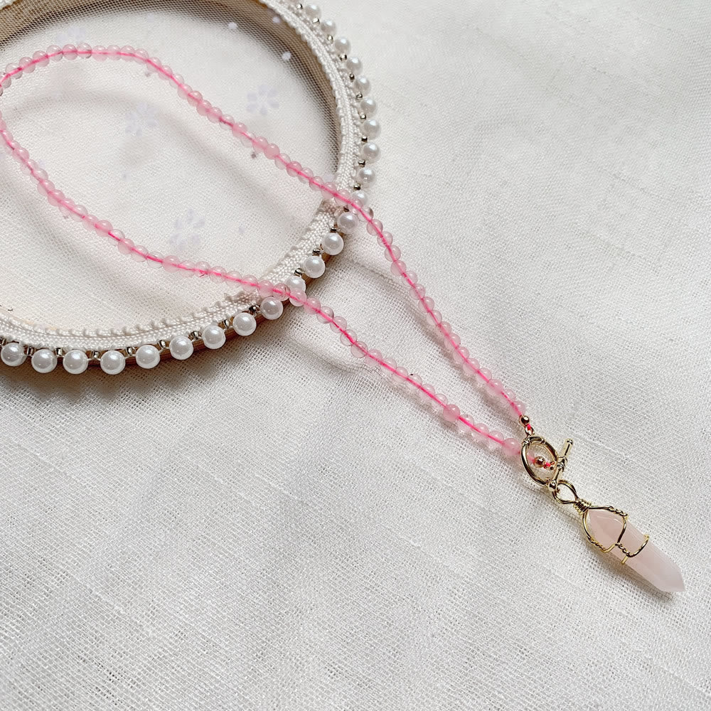 Collier de perles en pierre naturelle avec pendentif colonne hexagonale Olivenorma