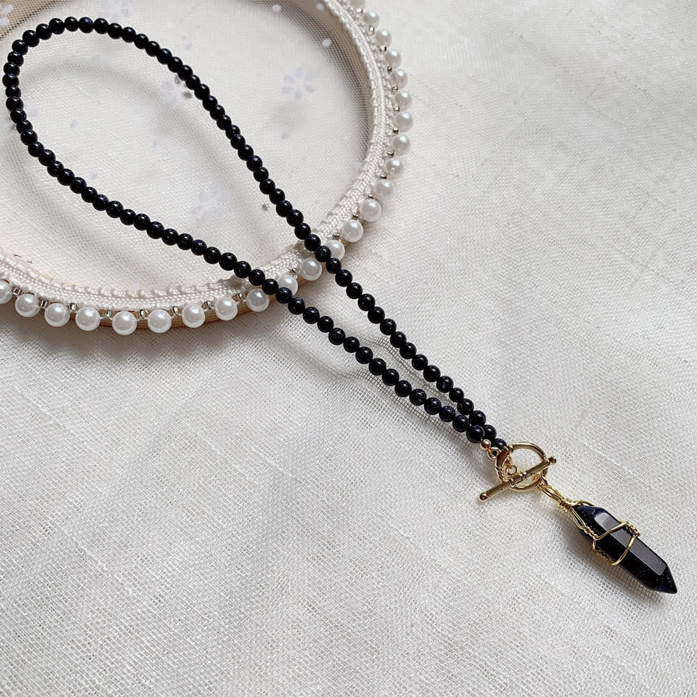 Collier de perles en pierre naturelle avec pendentif colonne hexagonale Olivenorma