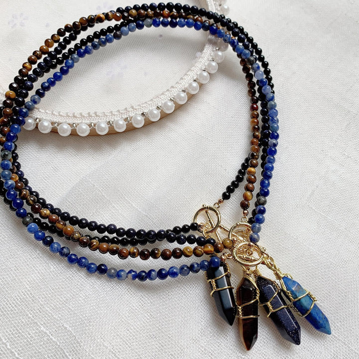 Collier de perles en pierre naturelle avec pendentif colonne hexagonale Olivenorma