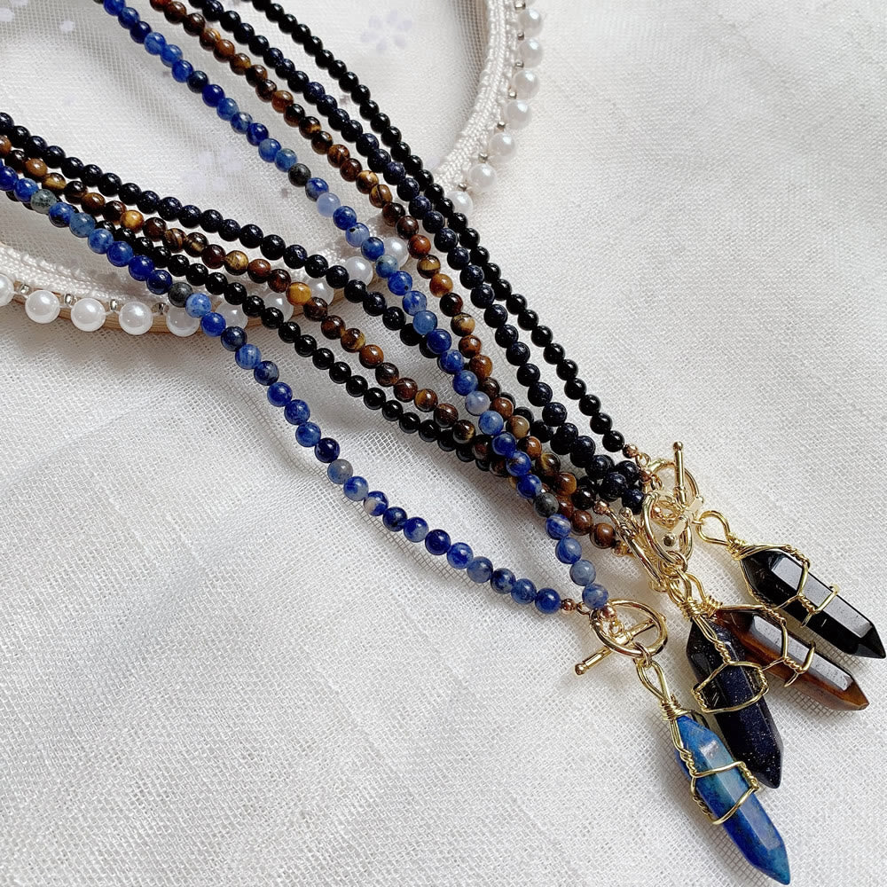 Collier de perles en pierre naturelle avec pendentif colonne hexagonale Olivenorma