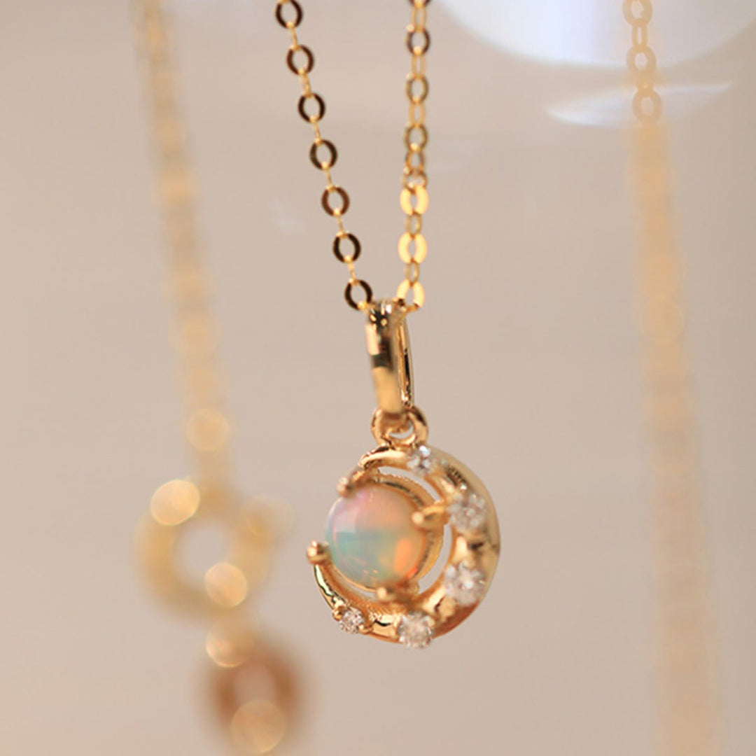 Collier pendentif étoile lune opale en argent 925 Olivenorma