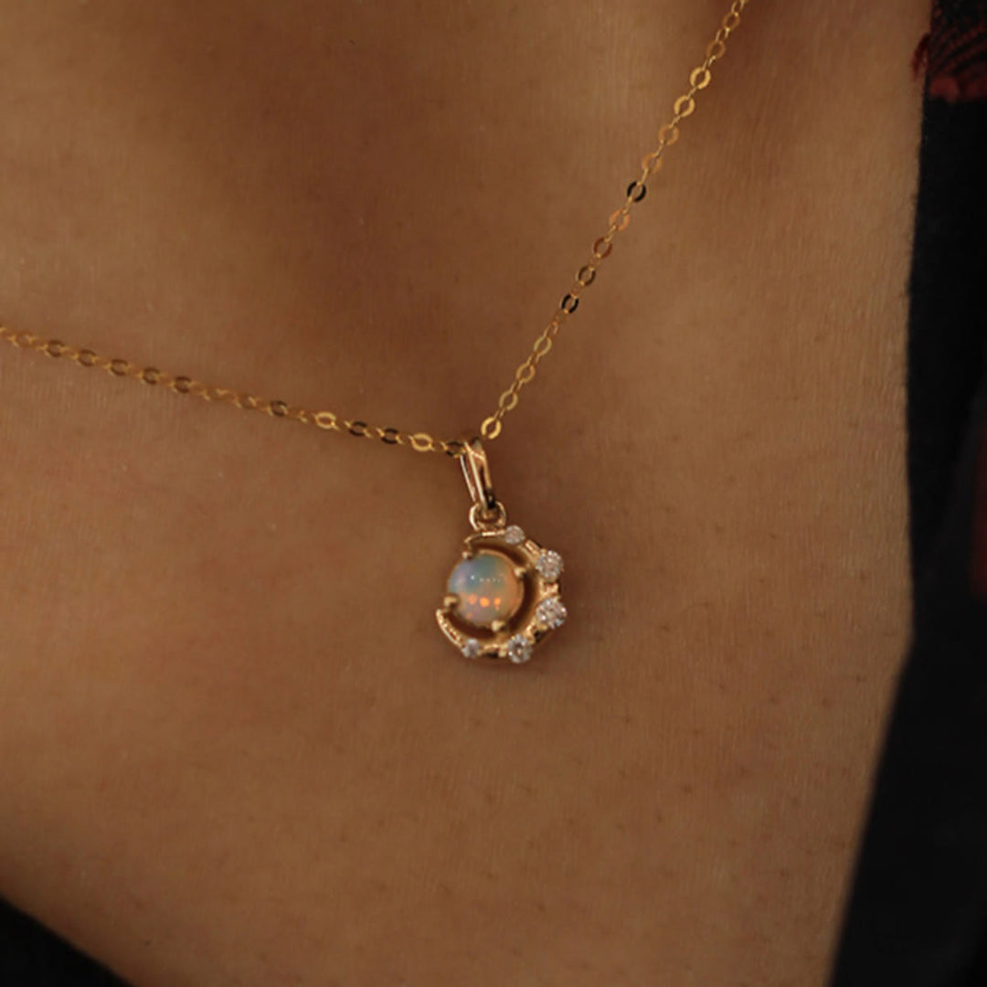 Collier pendentif étoile lune opale en argent 925 Olivenorma