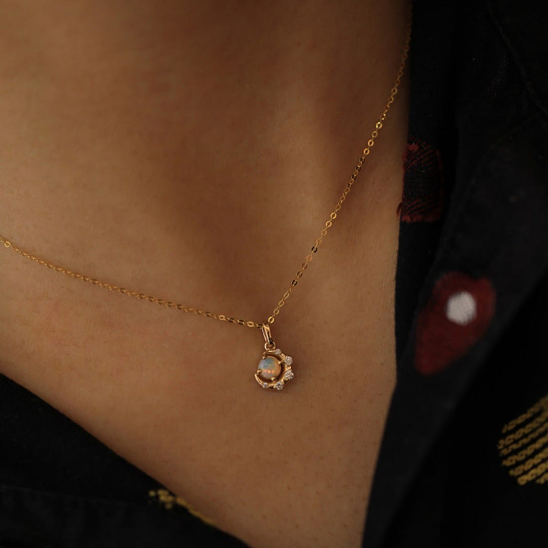 Collier pendentif étoile lune opale en argent 925 Olivenorma