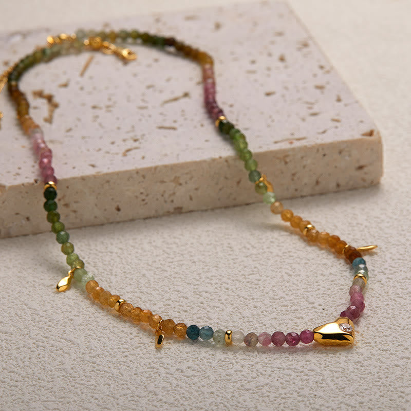 Collier pendentif en forme de cœur en tourmaline blanche et zircone Olivenorma