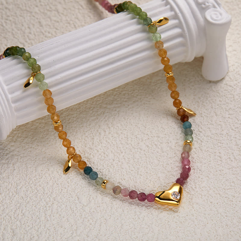 Collier pendentif en forme de cœur en tourmaline blanche et zircone Olivenorma