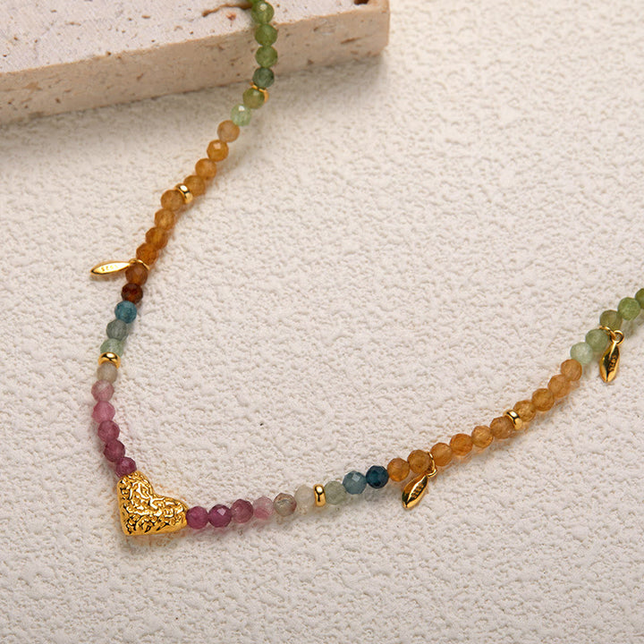 Collier pendentif en forme de cœur en tourmaline blanche et zircone Olivenorma