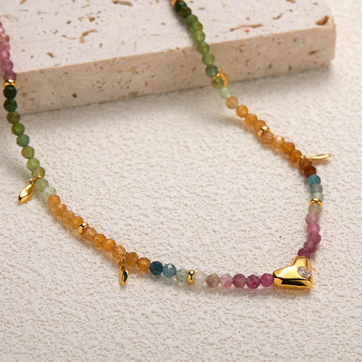 Collier pendentif en forme de cœur en tourmaline blanche et zircone Olivenorma