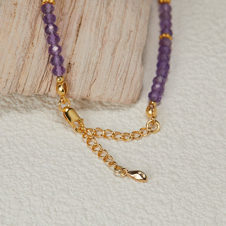 Collier et bracelet avec pendentif en forme de fleur en perles d'améthyste naturelle Olivenorma