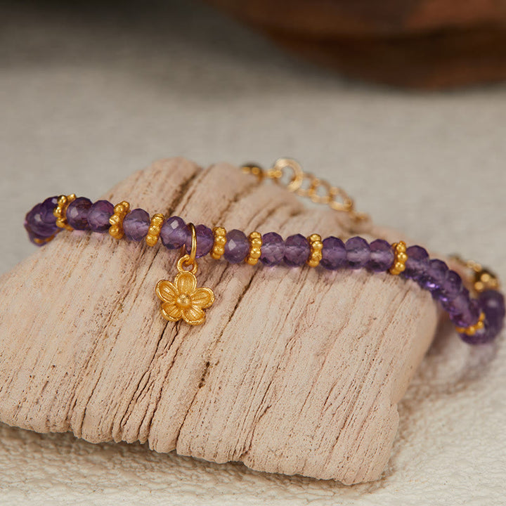 Collier et bracelet avec pendentif en forme de fleur en perles d'améthyste naturelle Olivenorma