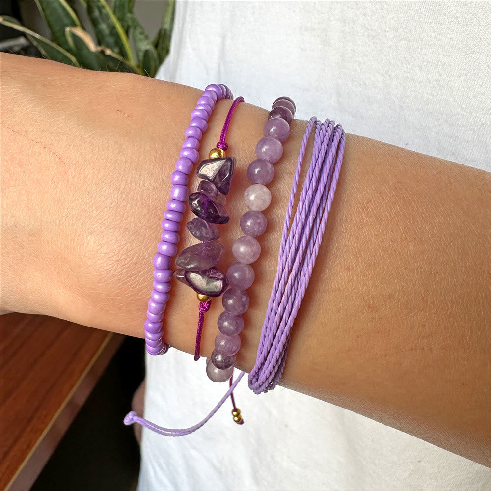 Olivenorma Lot de 4 bracelets tressés à cordon en cristal concassé