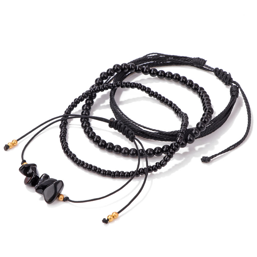 Olivenorma Lot de 4 bracelets tressés à cordon en cristal concassé