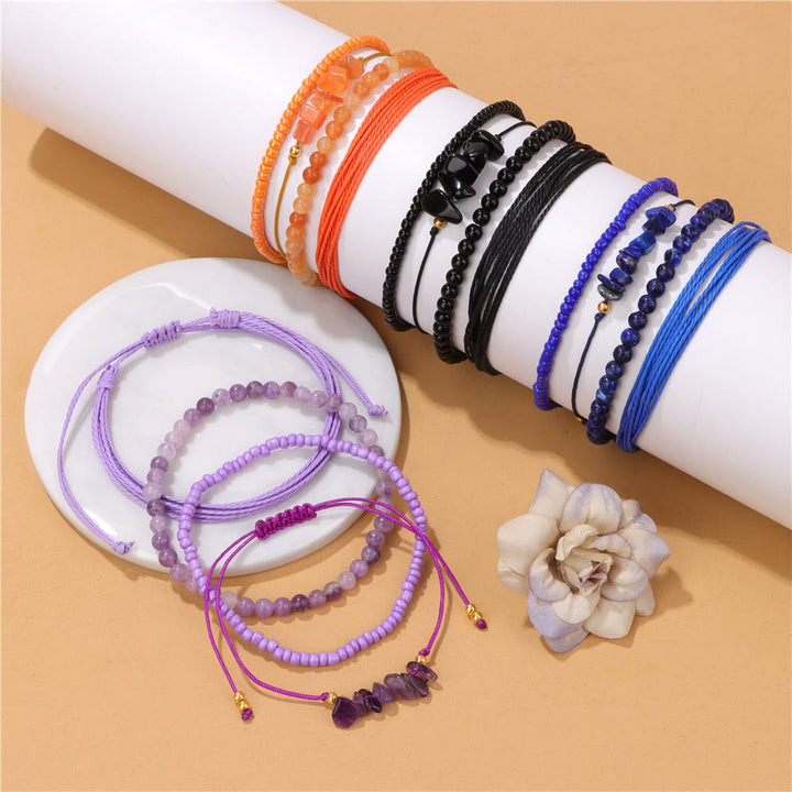 Olivenorma Lot de 4 bracelets tressés à cordon en cristal concassé