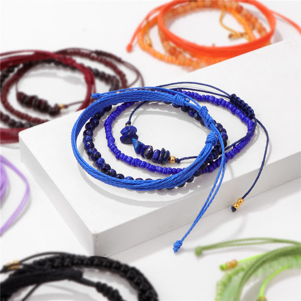 Olivenorma Lot de 4 bracelets tressés à cordon en cristal concassé