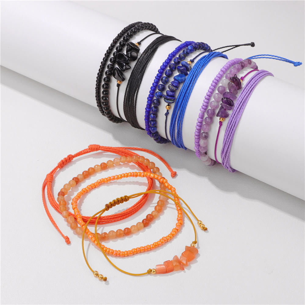 Olivenorma Lot de 4 bracelets tressés à cordon en cristal concassé