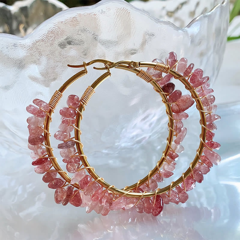 Boucles d'oreilles créoles Olivenorma de style bohème en pierre naturelle et cristal