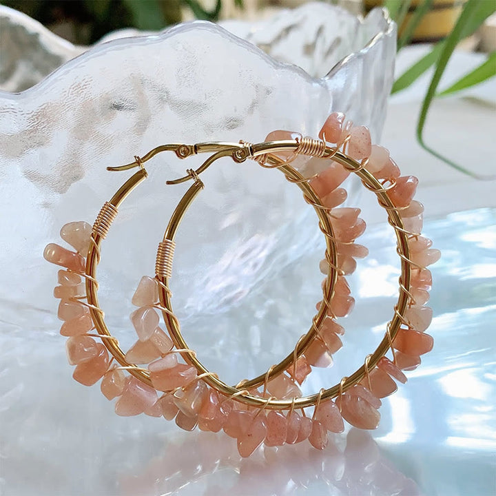 Boucles d'oreilles créoles Olivenorma de style bohème en pierre naturelle et cristal