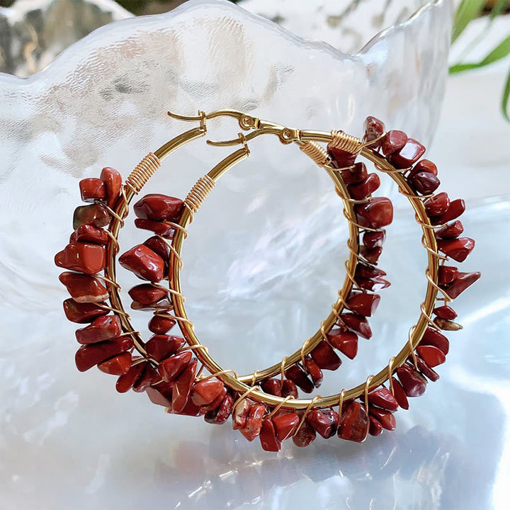 Boucles d'oreilles créoles Olivenorma de style bohème en pierre naturelle et cristal