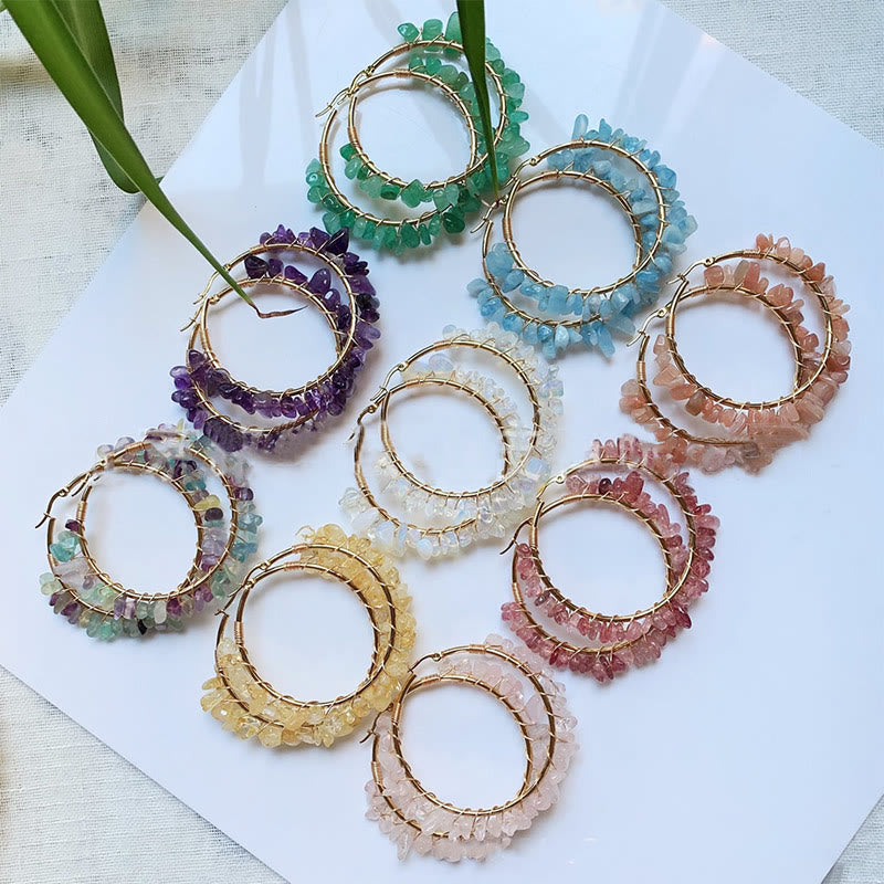 Boucles d'oreilles créoles Olivenorma de style bohème en pierre naturelle et cristal
