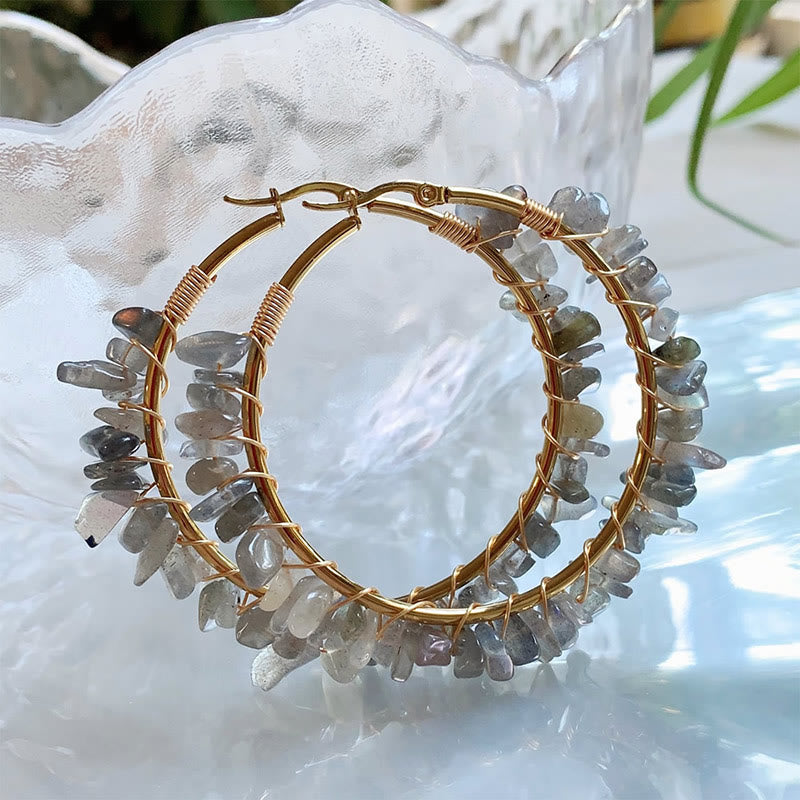 Boucles d'oreilles créoles Olivenorma de style bohème en pierre naturelle et cristal