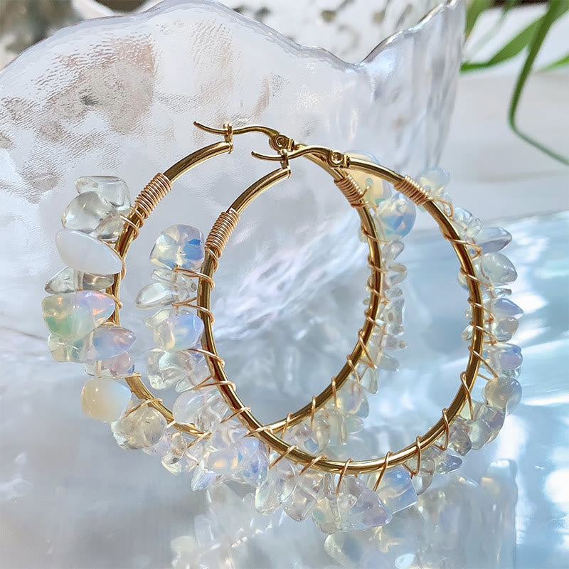Boucles d'oreilles créoles Olivenorma de style bohème en pierre naturelle et cristal