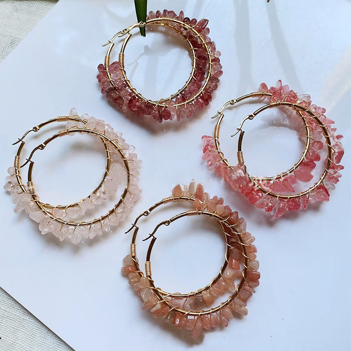 Boucles d'oreilles créoles Olivenorma de style bohème en pierre naturelle et cristal