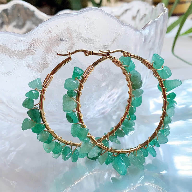 Boucles d'oreilles créoles Olivenorma de style bohème en pierre naturelle et cristal