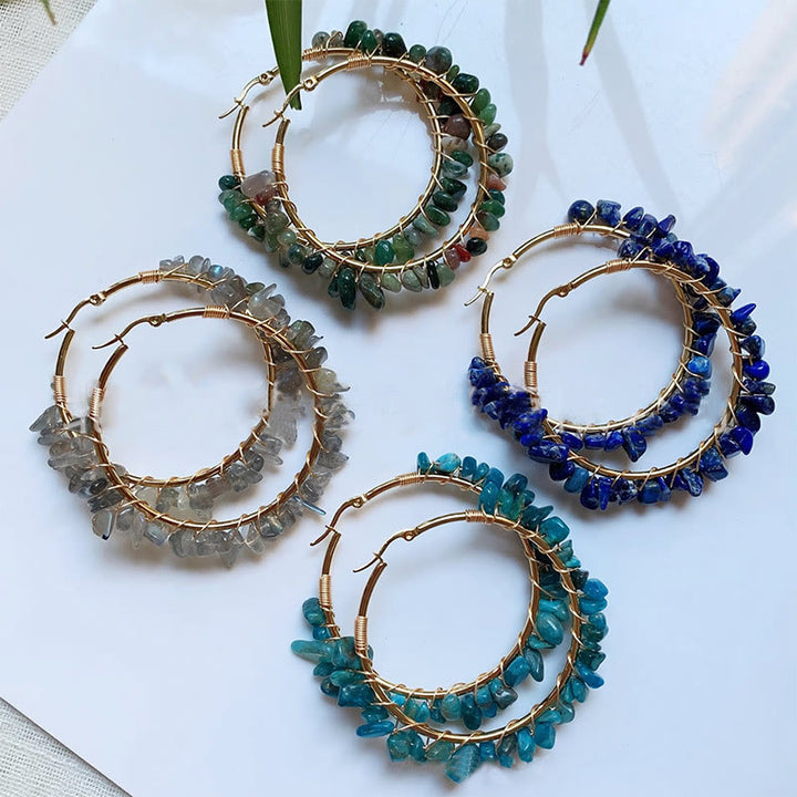 Boucles d'oreilles créoles Olivenorma de style bohème en pierre naturelle et cristal