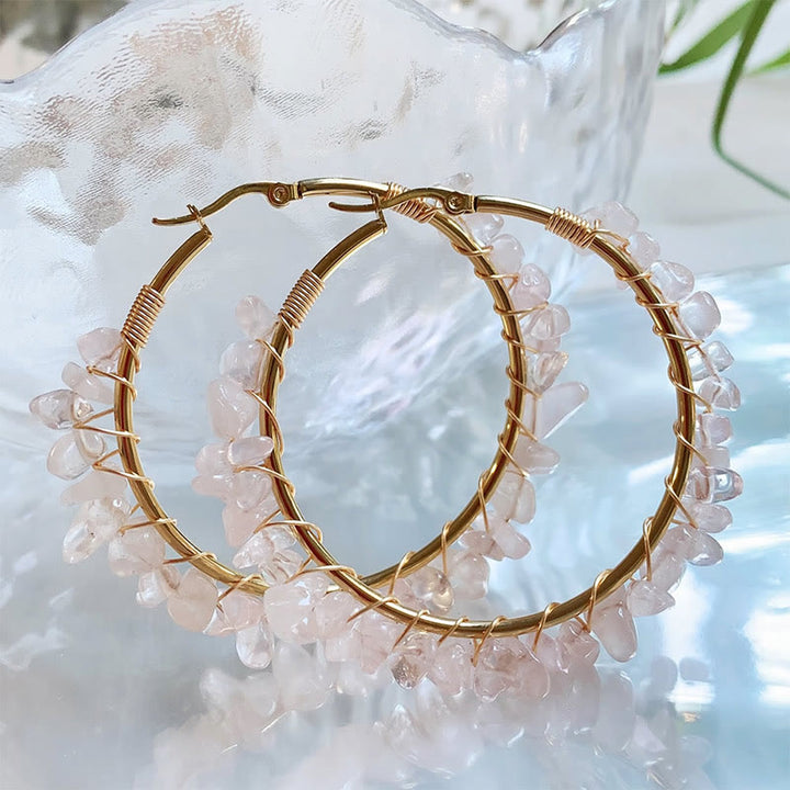 Boucles d'oreilles créoles Olivenorma de style bohème en pierre naturelle et cristal