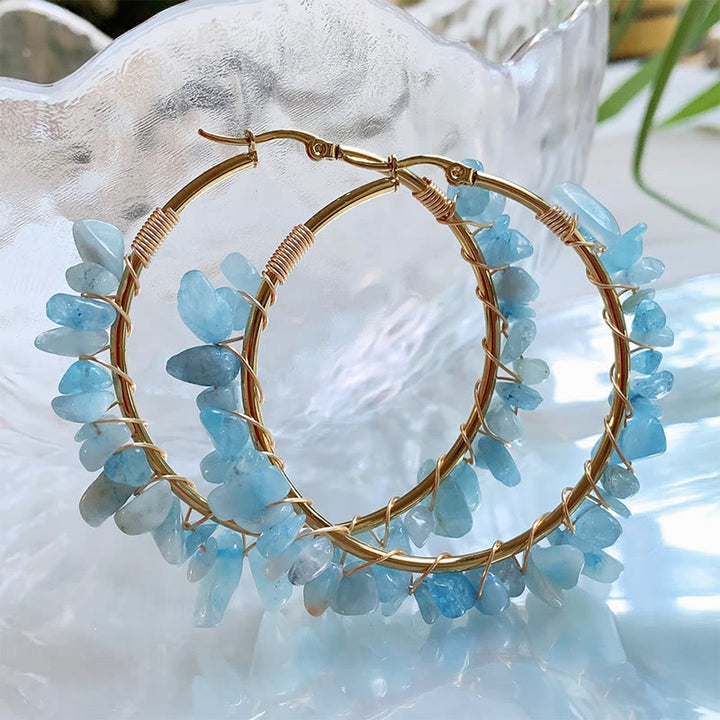 Boucles d'oreilles créoles Olivenorma de style bohème en pierre naturelle et cristal