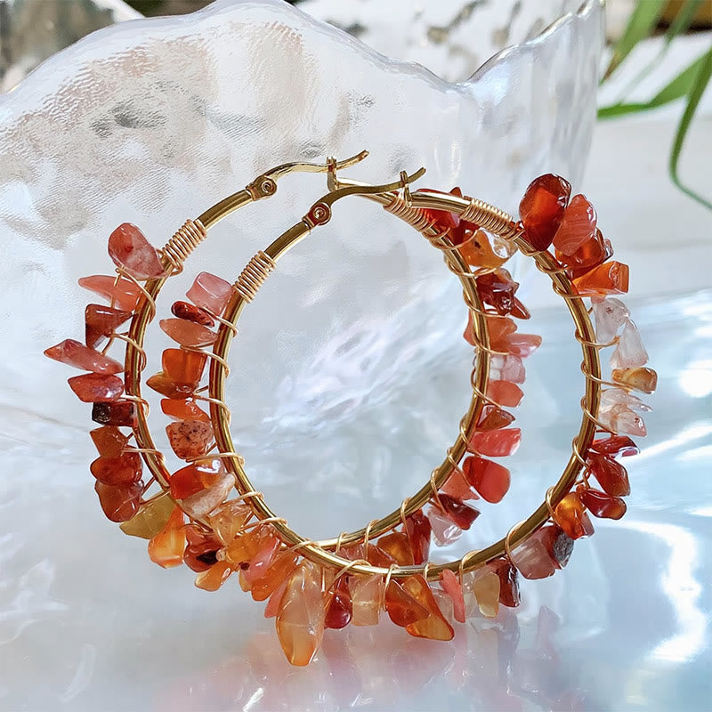 Boucles d'oreilles créoles Olivenorma de style bohème en pierre naturelle et cristal