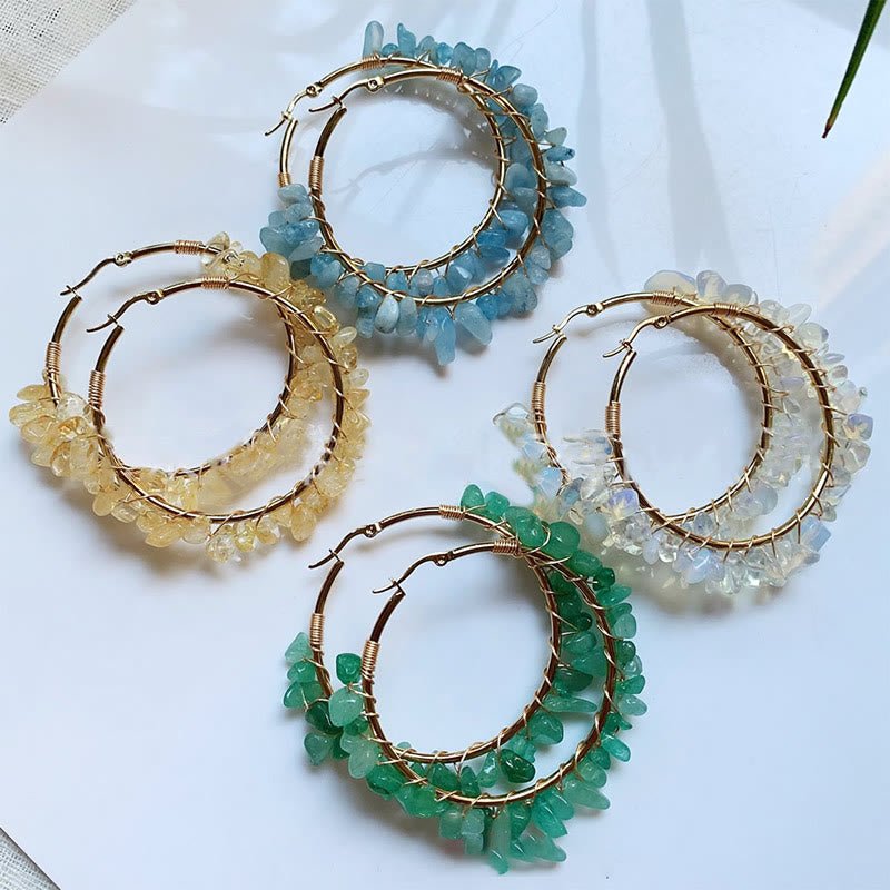 Boucles d'oreilles créoles Olivenorma de style bohème en pierre naturelle et cristal