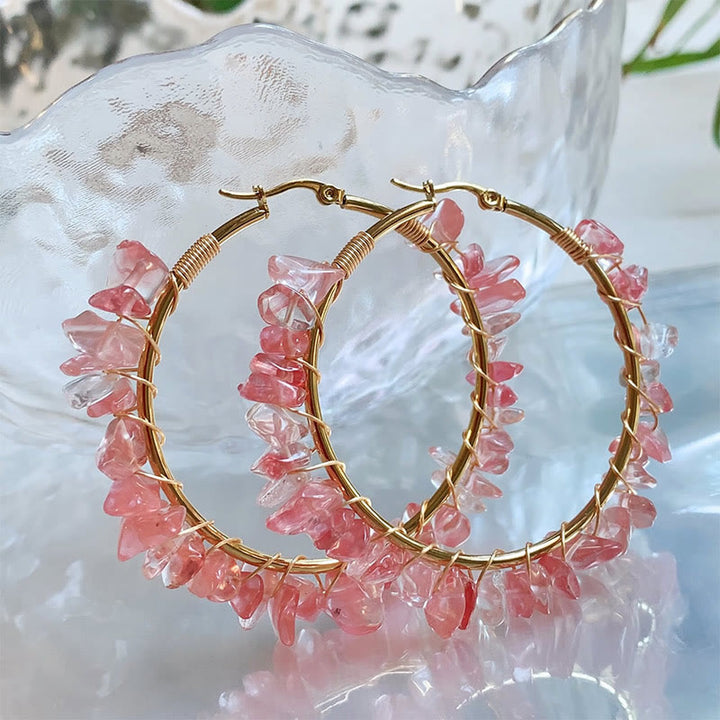 Boucles d'oreilles créoles Olivenorma de style bohème en pierre naturelle et cristal