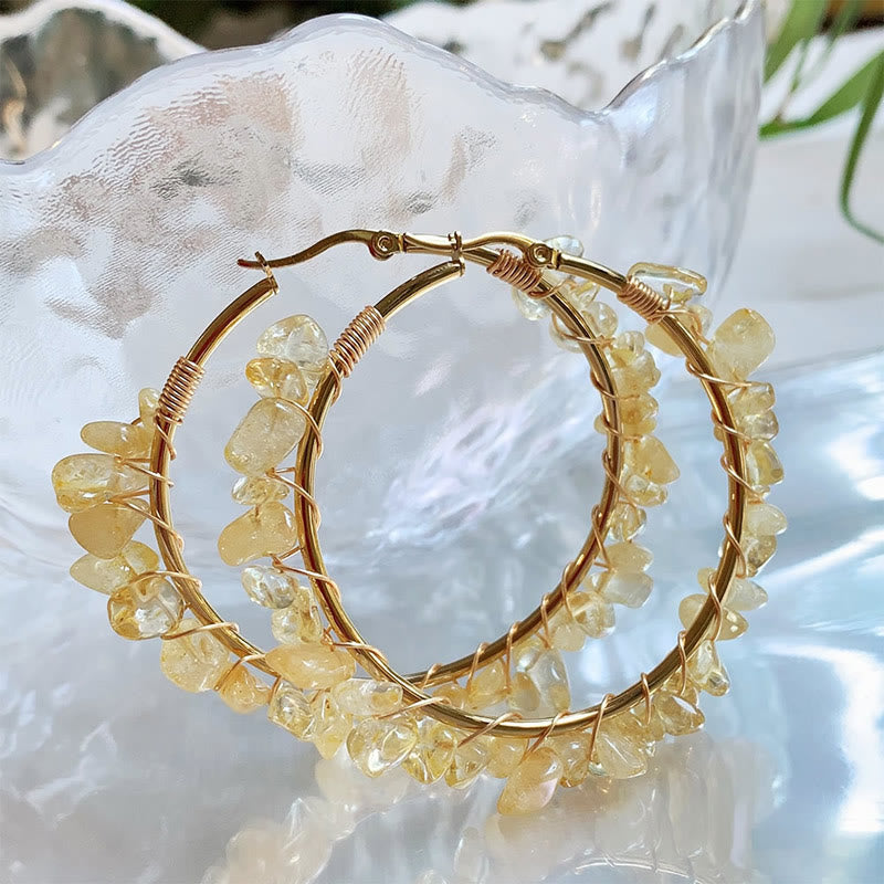 Boucles d'oreilles créoles Olivenorma de style bohème en pierre naturelle et cristal