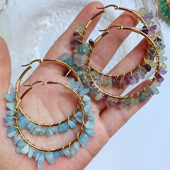 Boucles d'oreilles créoles Olivenorma de style bohème en pierre naturelle et cristal