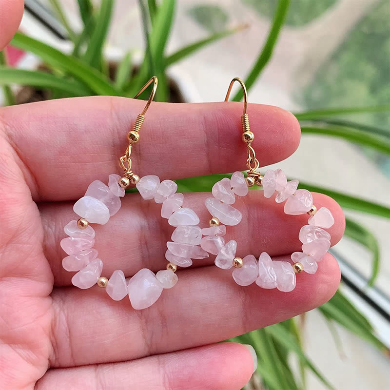 Boucles d'oreilles créoles en cristal naturel concassé Olivenorma