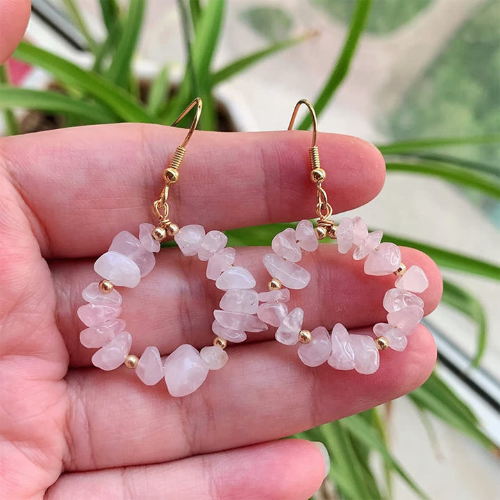 Boucles d'oreilles créoles en cristal naturel concassé Olivenorma