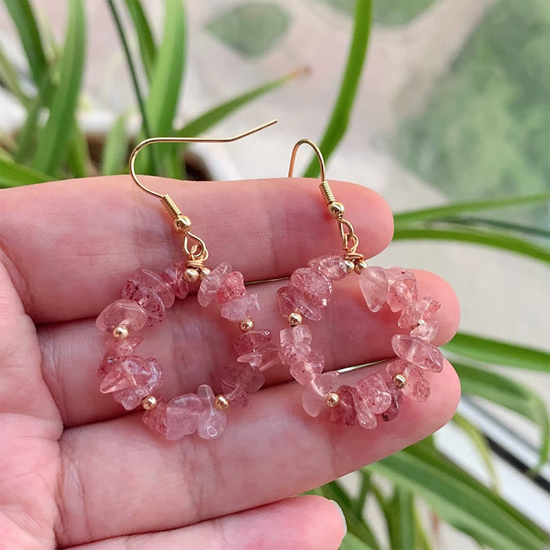 Boucles d'oreilles créoles en cristal naturel concassé Olivenorma