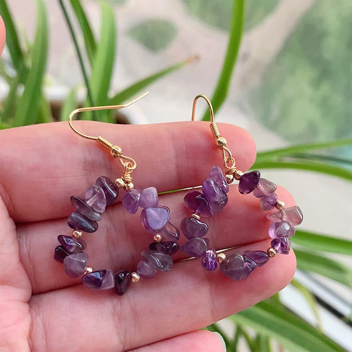 Boucles d'oreilles créoles en cristal naturel concassé Olivenorma