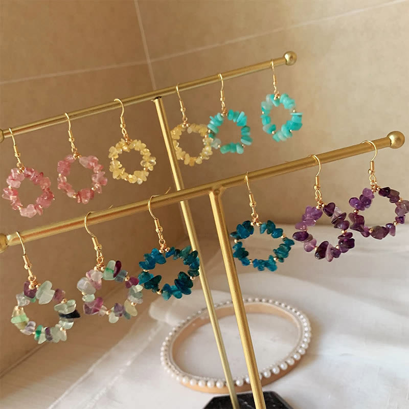 Boucles d'oreilles créoles en cristal naturel concassé Olivenorma