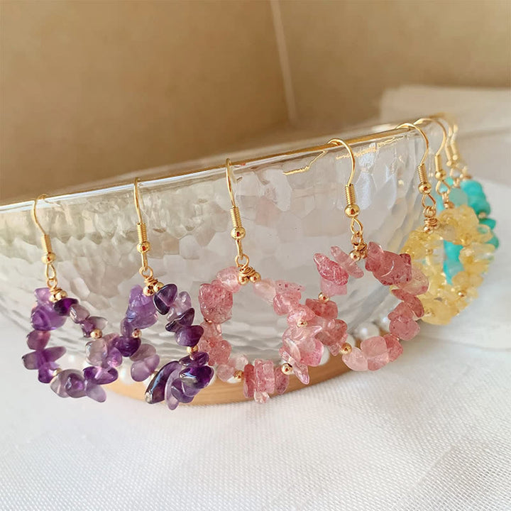 Boucles d'oreilles créoles en cristal naturel concassé Olivenorma