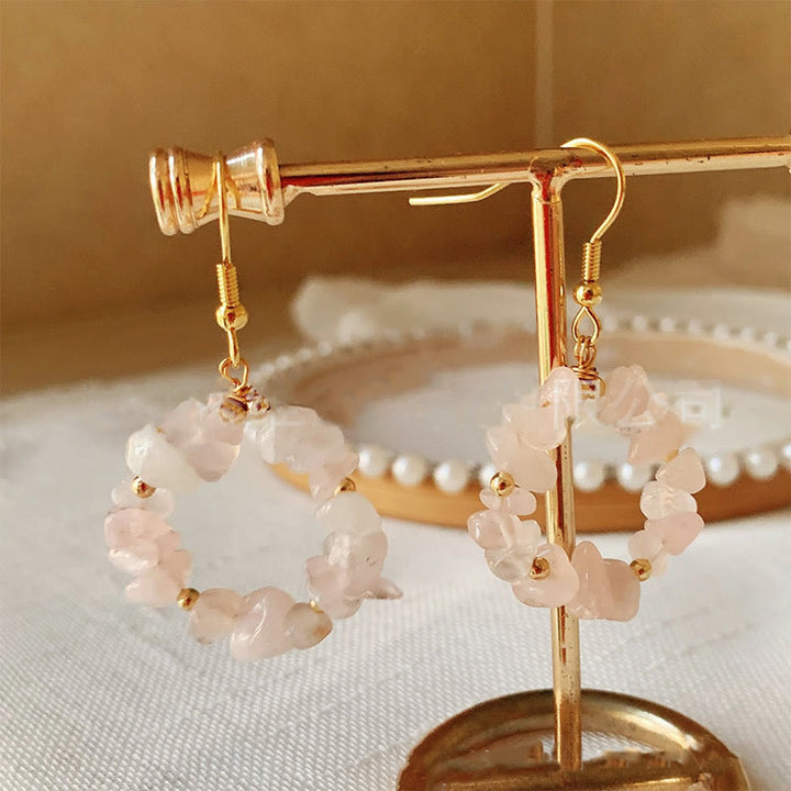 Boucles d'oreilles créoles en cristal naturel concassé Olivenorma