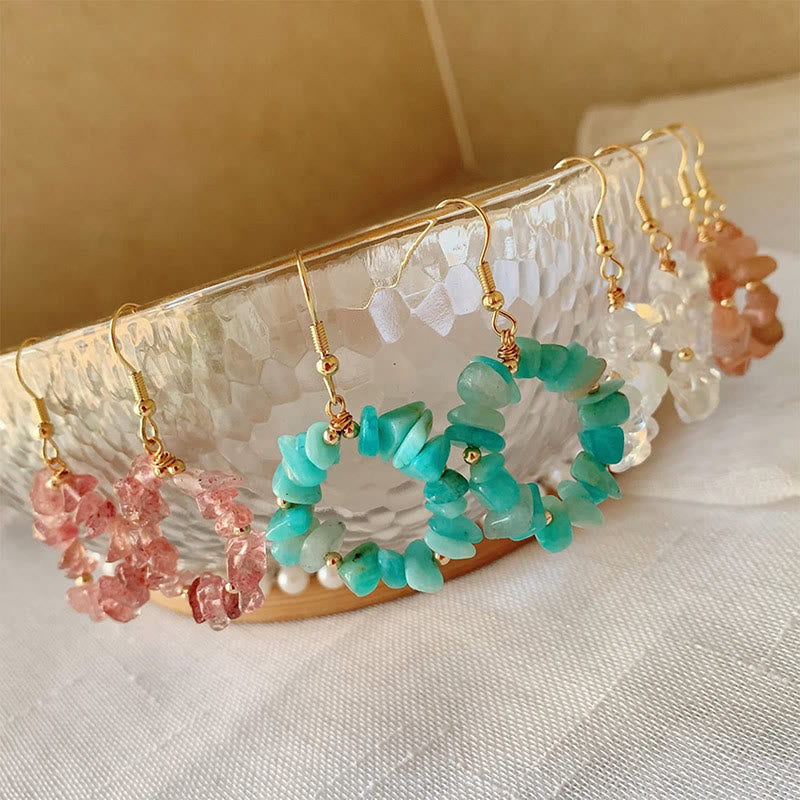 Boucles d'oreilles créoles en cristal naturel concassé Olivenorma