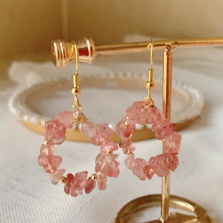 Boucles d'oreilles créoles en cristal naturel concassé Olivenorma