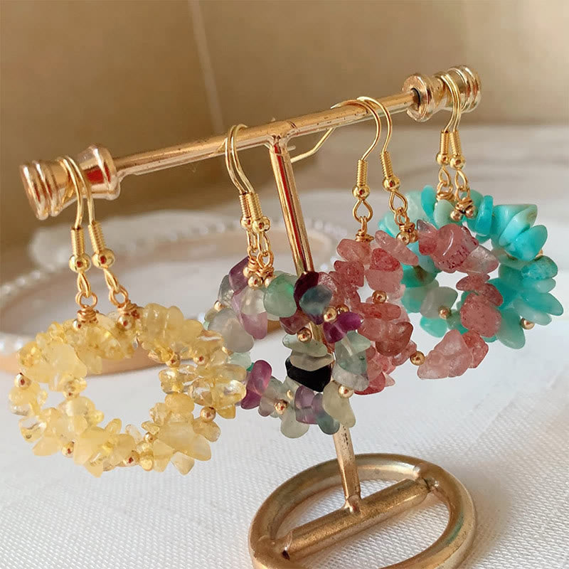 Boucles d'oreilles créoles en cristal naturel concassé Olivenorma