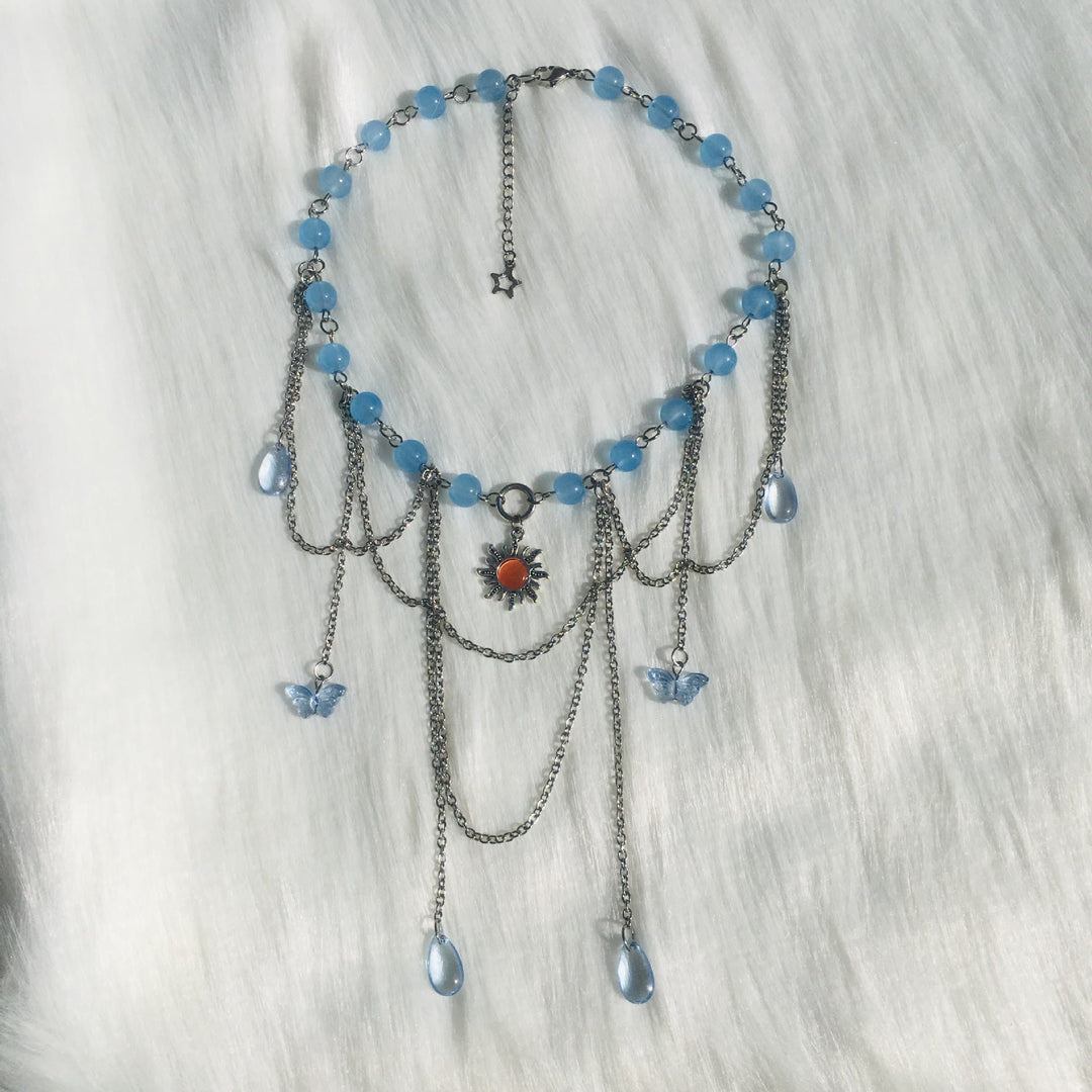 Collier ras du cou superposé Olivenorma Sun Butterfly Aigue-marine