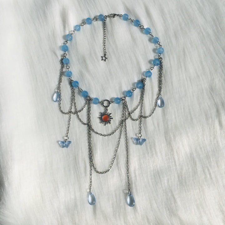 Collier ras du cou superposé Olivenorma Sun Butterfly Aigue-marine