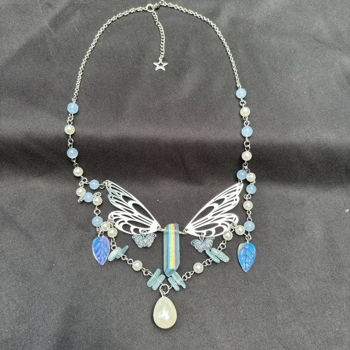 Collier ras du cou superposé avec ailes de fée aigue-marine Olivenorma