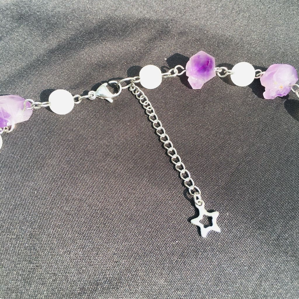 Collier ras du cou superposé en cristal transparent améthyste Olivenorma