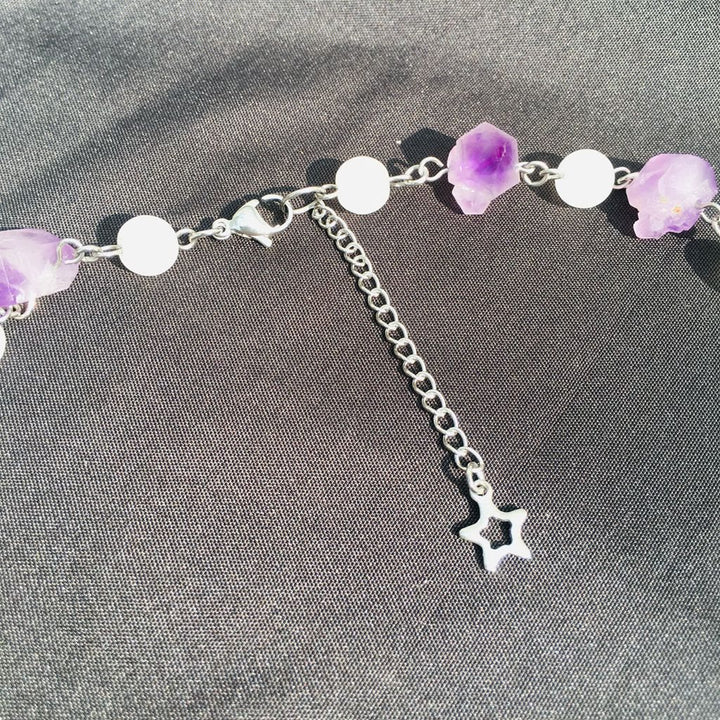 Collier ras du cou superposé en cristal transparent améthyste Olivenorma